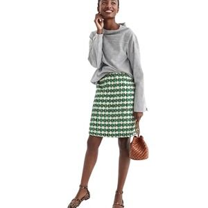 J.Crew Green White Geometric Textured Pencil Skirt Metallic Accents Size 6